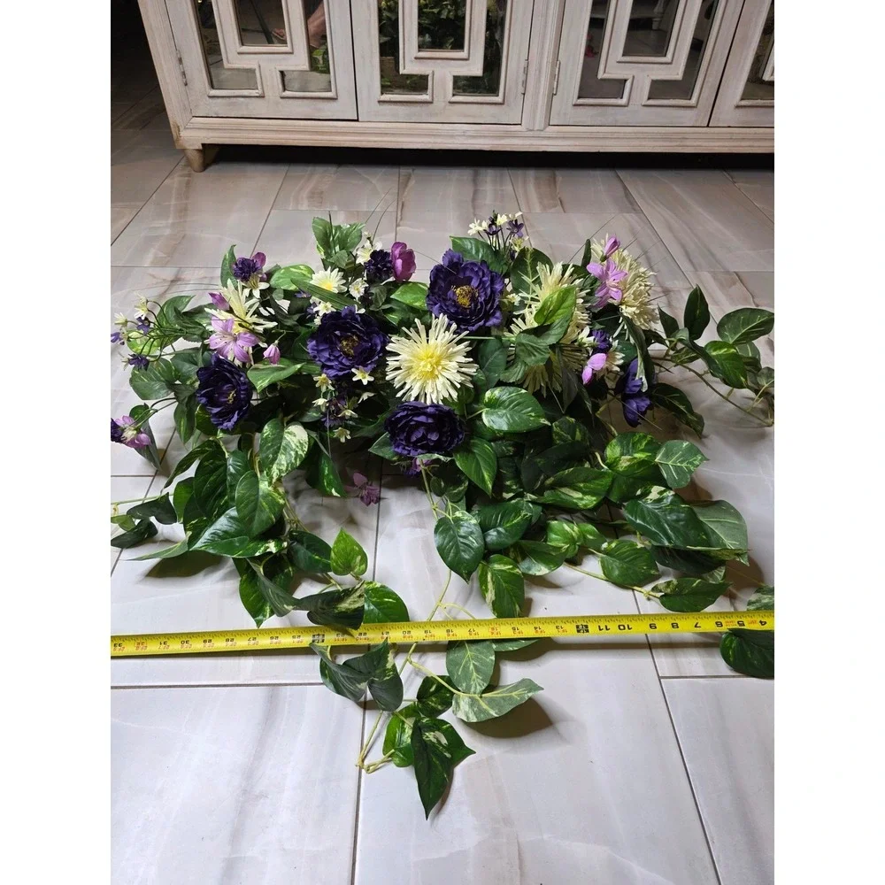 Silk‎ Purple Peony Cream Chrysanthemum Floral Arrangement in Wicker Basket 35in